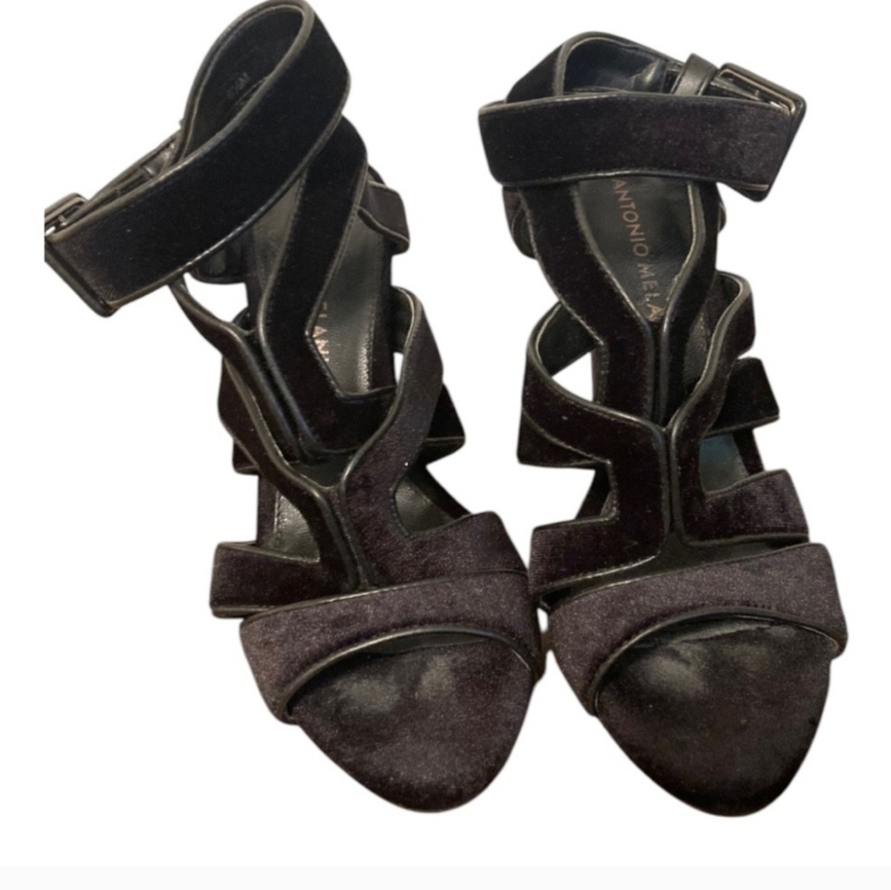 Antonio Melani Black Velvet Strappy Heels Size 6.5 Heel